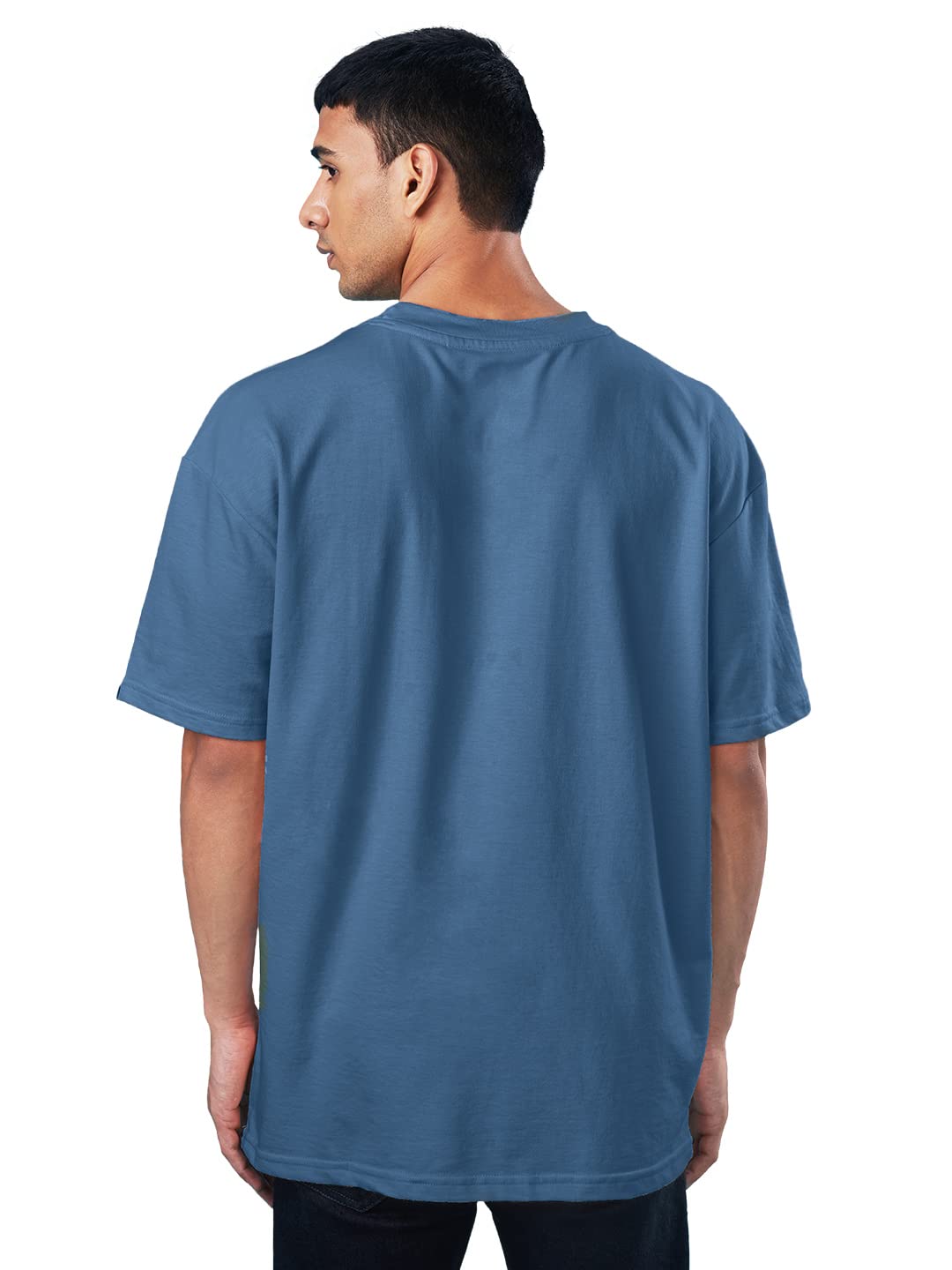 The Souled Store |Men & Boys Round Neck Denim Blue Color T-Shirt | Solid Half Sleeve Oversized | 100% Cotton T-Shirts Oversized