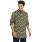 Fabindia Men Collar Cotton Cambric Slim Fit Short Printed Kurta Chinese_M Olive