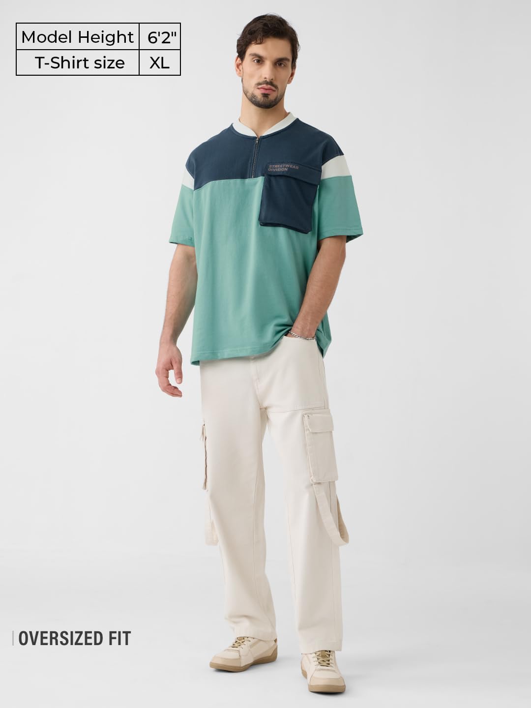 The Souled Store Bliss Men and Boys Short Sleeves Round Neck Green Colourblock Cotton Oversized Zipper Polos