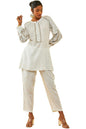 Soch Womens White Rayon Slub Embroidered Co-Ord Set With Lace Attached