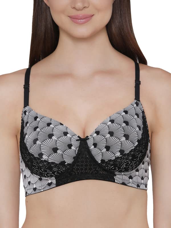 Clovia Womens Lightly Padded Non-Wired Printed Multiway Full Cup Bridal Bra (Br1747R13_Black_40C)