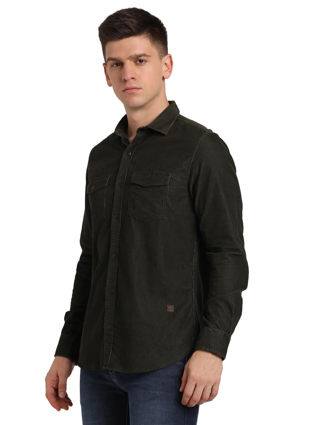 Turtle Men 100% Cotton Slim Fit Dark Green Solid Casual Shirt