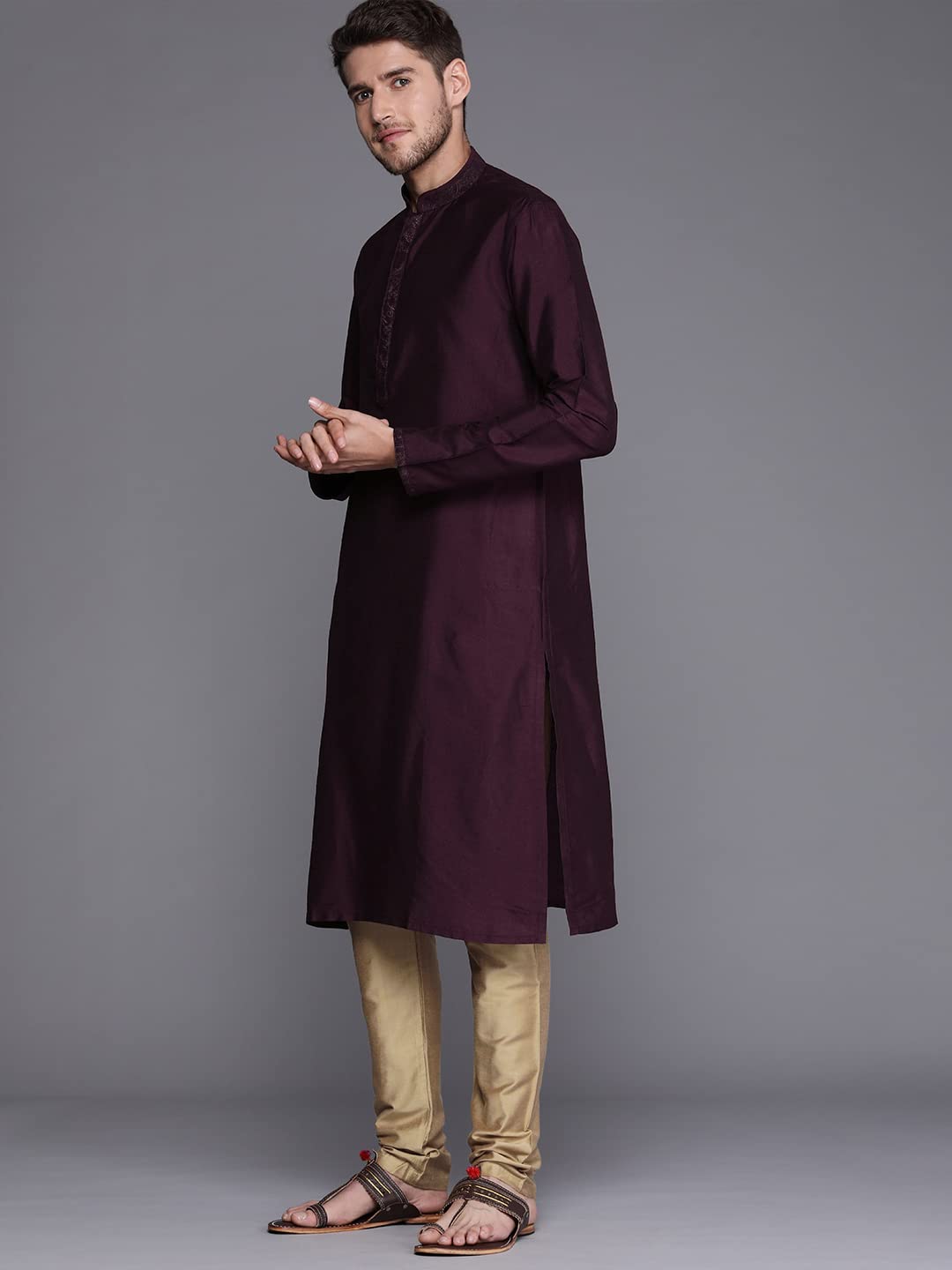 Manyavar Kurta Jacket Set For Men, Full Sleeves Mandarin Collar Ethnic Wear Jacket Set For Festival, Wedding, Party Blended Visc