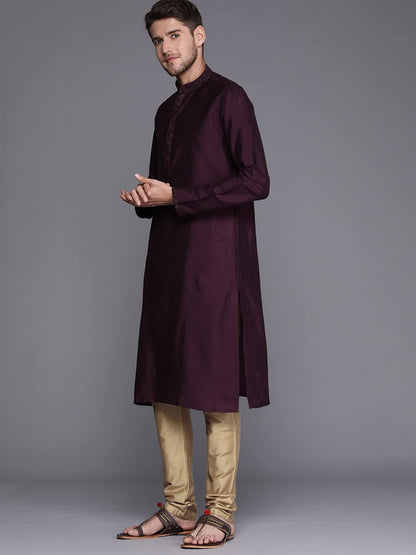 Manyavar Kurta Jacket Set For Men, Full Sleeves Mandarin Collar Ethnic Wear Jacket Set For Festival, Wedding, Party Blended Visc