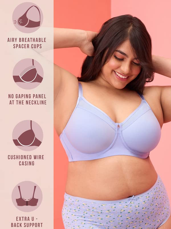 NYKD Everyday Full Coverage & Support Bra with Power Mesh Detailing, Breathable, Double Layered, Lightly Padded, Seamless | Ligh