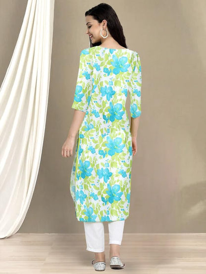 Pinkmint WomenS Cotton KurtiS L Fancy Printed Kurta L Regular Home Wear L Printed Cotton Kurti (Pack Of 1) Sky