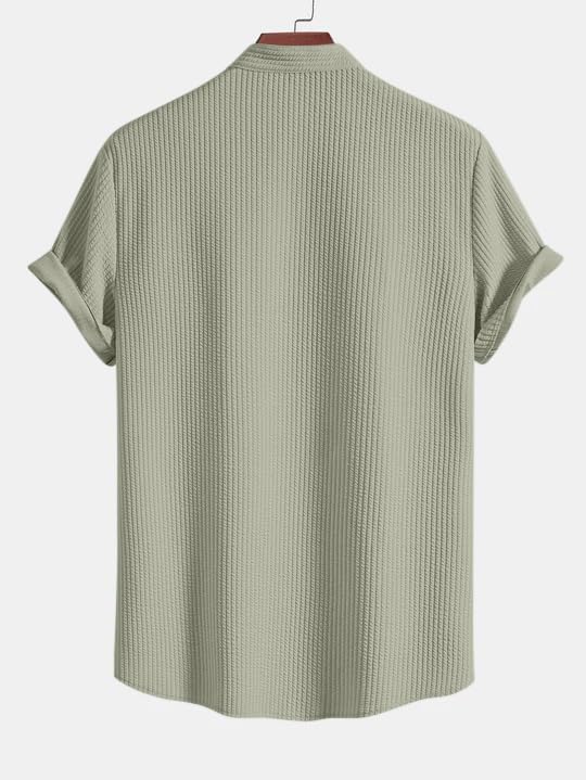 Greciilooks MenS Summer Casual Two Piece Outfit, Textured Button Down Shirt And Shorts Set Green