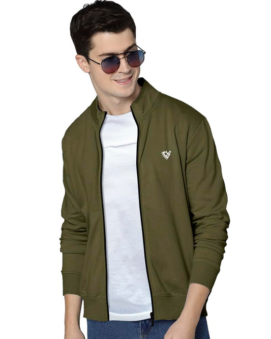 Eyebogler MenS Cotton Blend Solid Henley Neck Full Sleeves Regular Fit Sweatshirt Olive Green