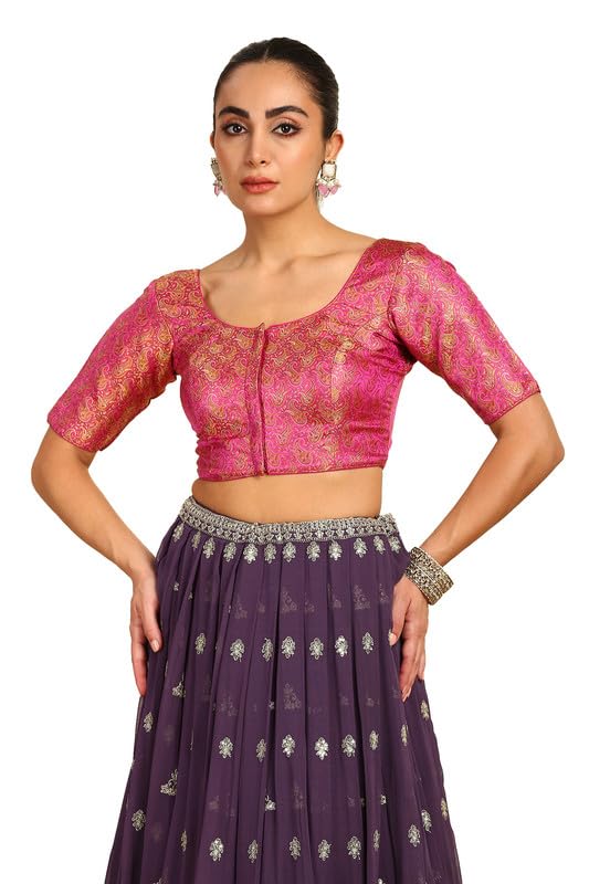 Soch Womens Fuchsia Paisley Woven Design Silk Blend Padded Blouse