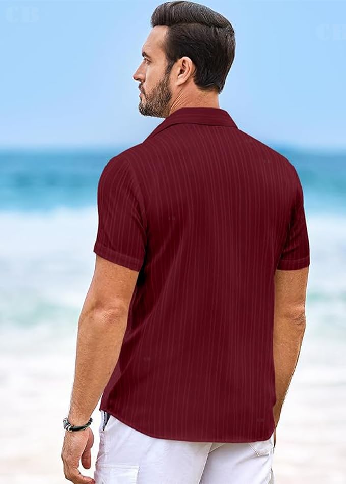 CB-COLEBROOK Mens Casual Button Down Soft Linen Shirts Short Sleeve Textured Summer Beach Shirts for Men (in, Alpha, L, Regular