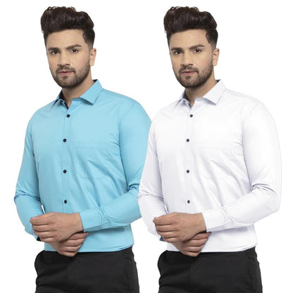 Pinkmint Mens Cotton Soild Full Sleeve Spread Collar Casual Combo Formal Shirt