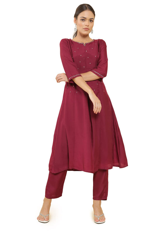 Soch Maroon Crepe Regular Fit Kurtis for Women