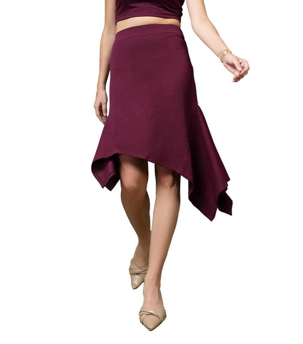OOMPH! A-Line Handkerchief Hem Lycra Skirt for Women Purple - msk104