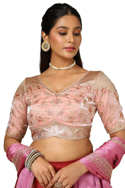 Soch Womens Peach Organza Embellished Blouse With Sequins