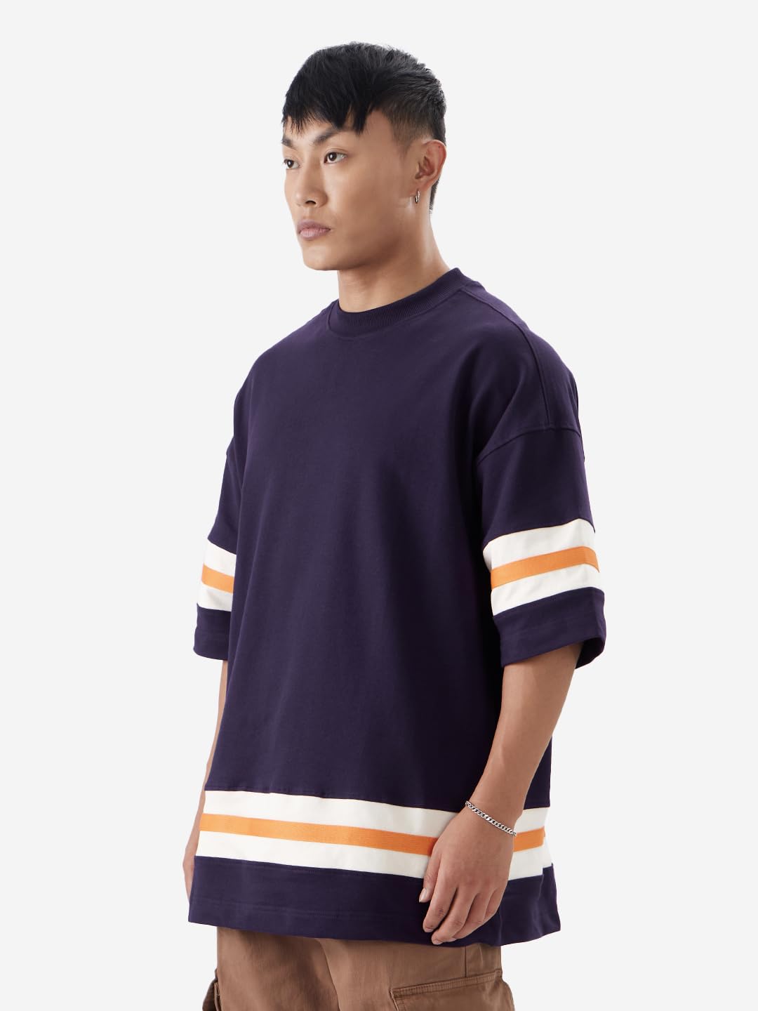 The Souled Store Originals: Iris Men and Boys Short Sleeve Round Neck Solid Purple Cotton Super Oversized T-Shirts