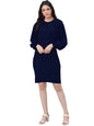 Shasmi WomenS Comfortable Navy Blue Round Neck Full Sleeve Solid Midi Bodycon Casual Western Stylish Dress For Womens/Midi Dres