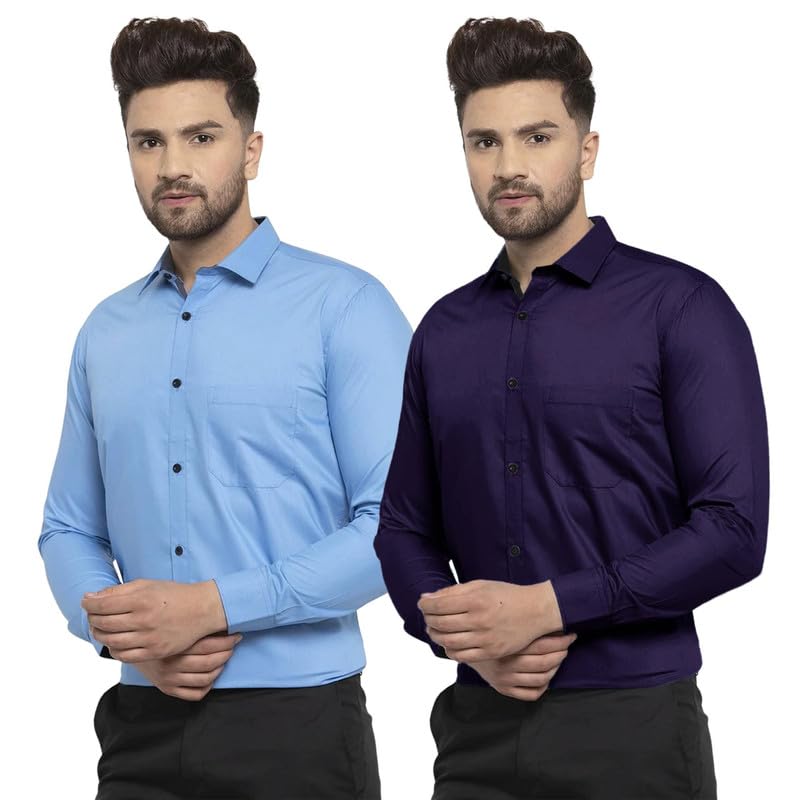 Tee Projekt Solid Shirt for Mens,Solid Shirt for Mens, Casual Shirt for Men,Full Sleeve Spread Collar, Shirt for Men_Pack of-2