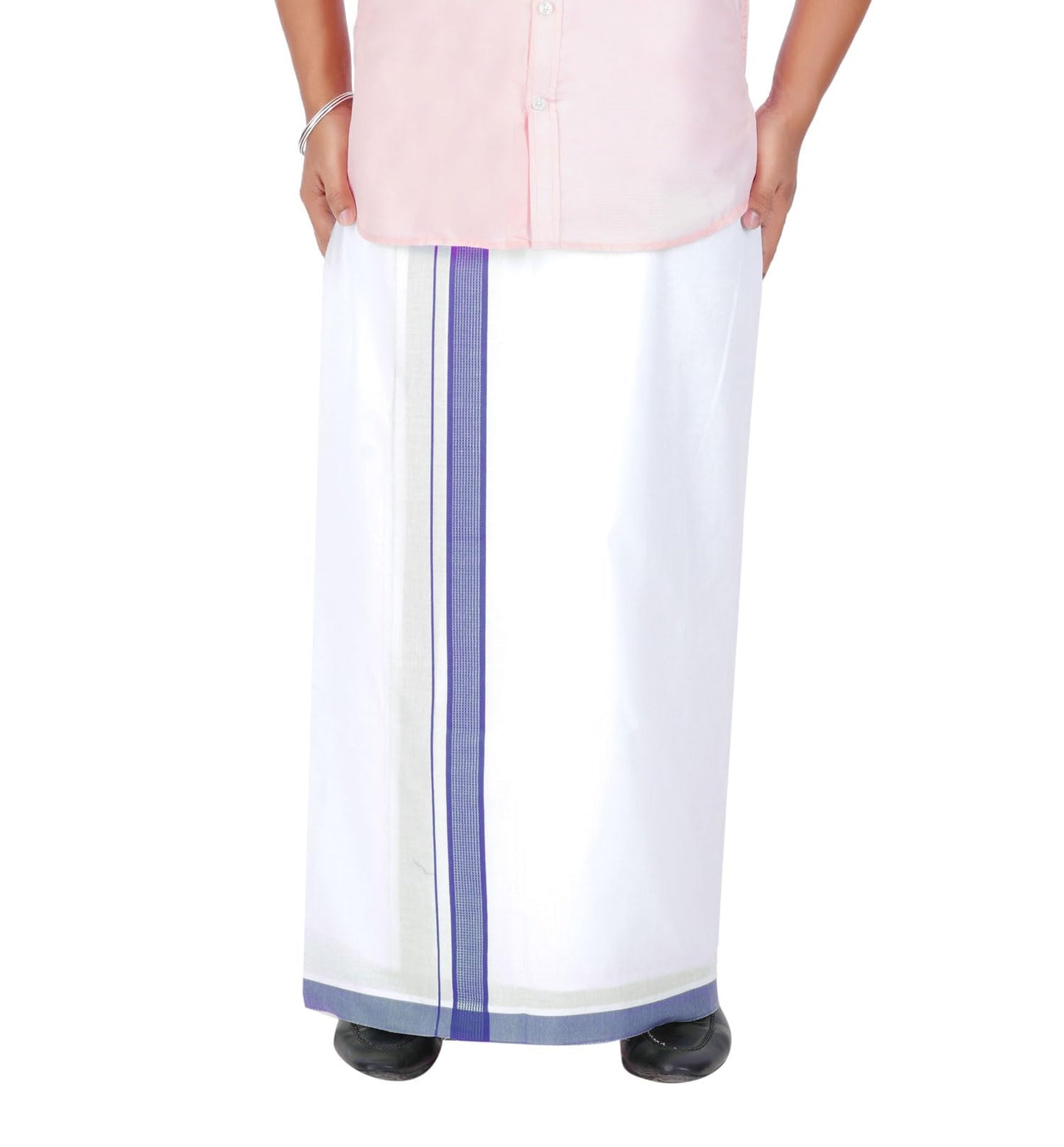 Prakasam Cotton MenS Double White Dhoti With Dobby Design Border (1.30 X 3.60 Meter)