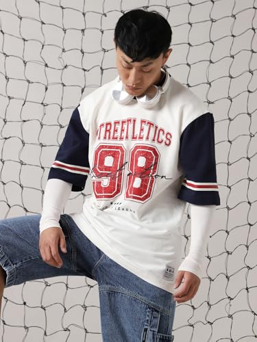 Hubberholme Men Cotton Varsity Oversized Fit Round Neck Half Sleeves Tshirts 14
