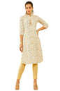 Soch Womens Off White Poly Cotton Floral Printed Kurta with Tassels