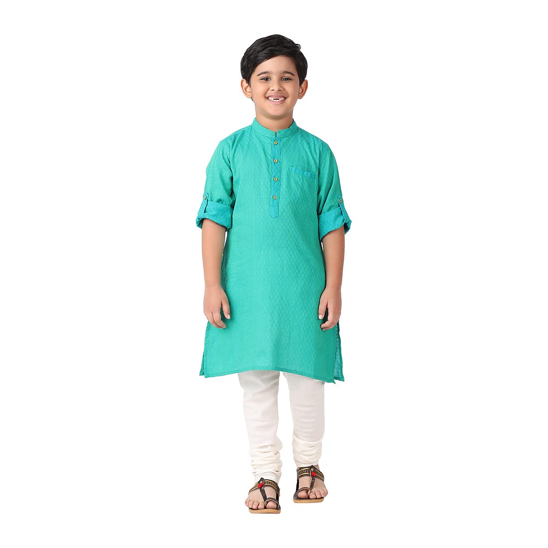 Fabindia Kids Cotton Dobby Long Kurta Teal_3-4Y