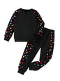 TAGAS Polyester Girls 2 Piece Outfits Heart Printed Long Sleeve Crewneck |||| Two-Piece Set FOR GIRLS ||GIRLS Dress||(GTP-75),