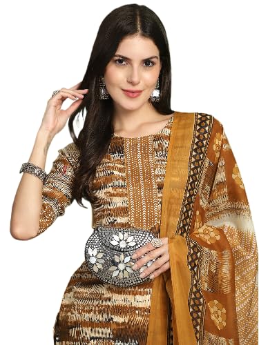 Pinkmint WomenS Cotton Straight Printed Kurta Set With Dupatta L WomenS Kurta Suit Set L Kurta With Pant Set Coffee