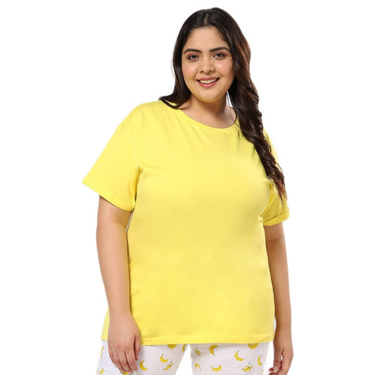 Bewakoof Womens Birthday Solid Yellow Half Sleeve Round Neck T-Shirt.