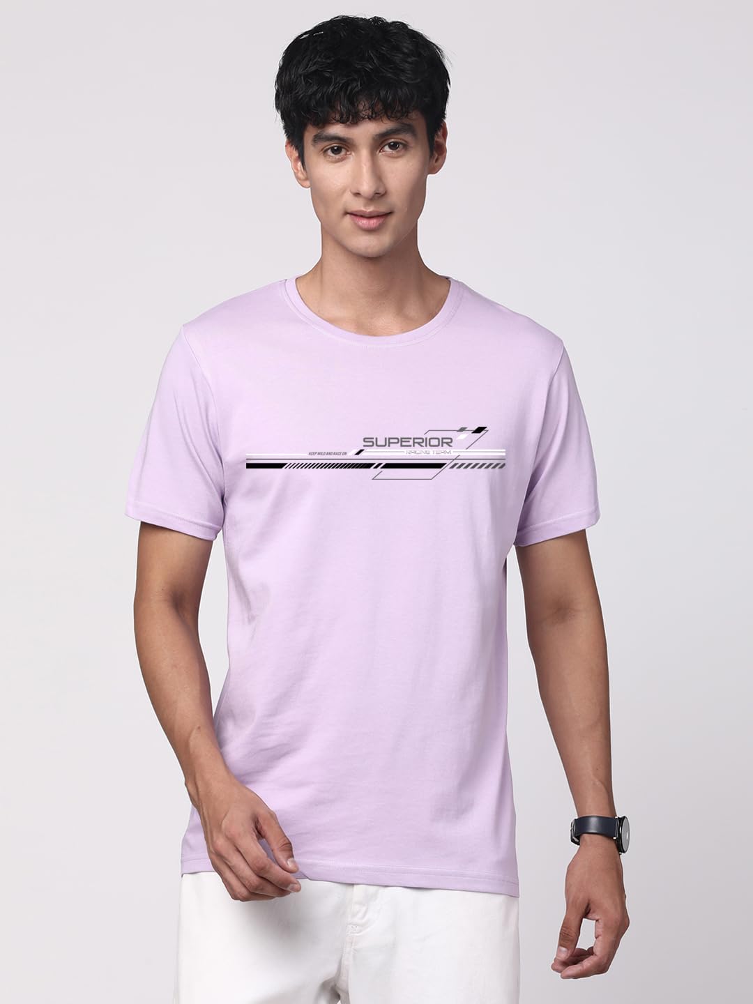 ADRO Men's Graphic Printed 100% Cotton T-Shirt - Regular Fit, Printed T-Shirts for Men (RN24-RAC-PU_Purple)