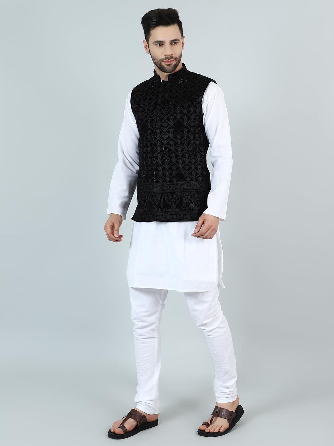 WINTAGE Mens Embroidered Velvet Black Modi Nehru Jacket : wc1562
