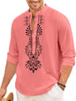 Finivo Fashion MenS Cotton Blend Short Kurta With Bold Printed Front Design | Full Sleeve Ethnic Casual Kurta With Mandarin Coll