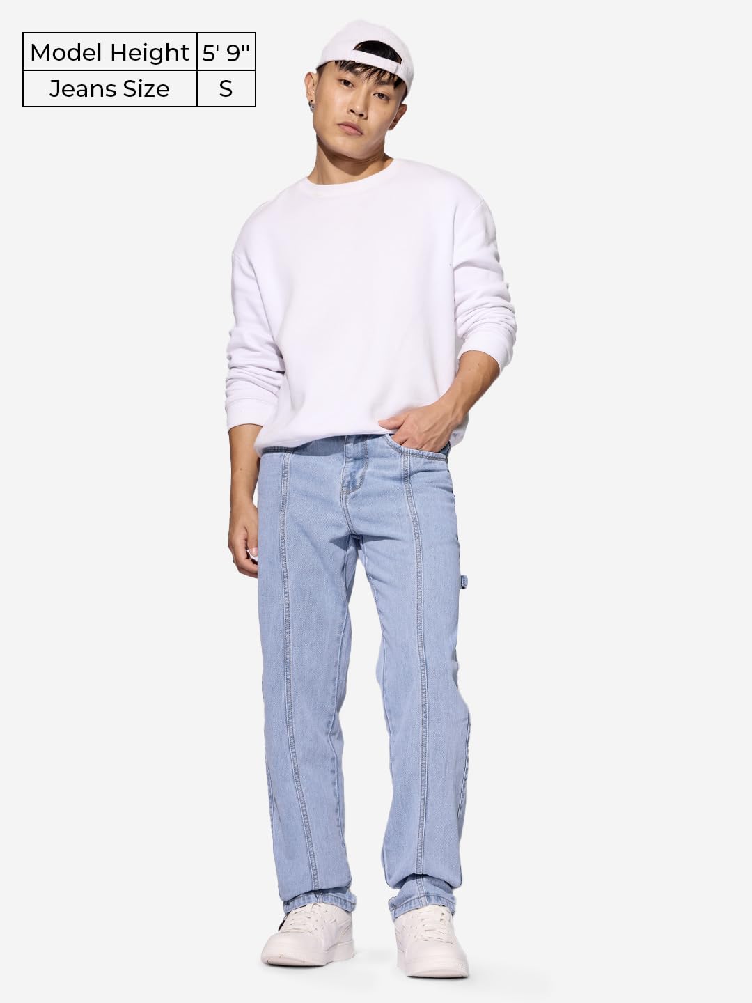 The Souled Store Denim: Light Blue Men and Boys Buttoned Solid Cotton Blend Straight Fit Jeans