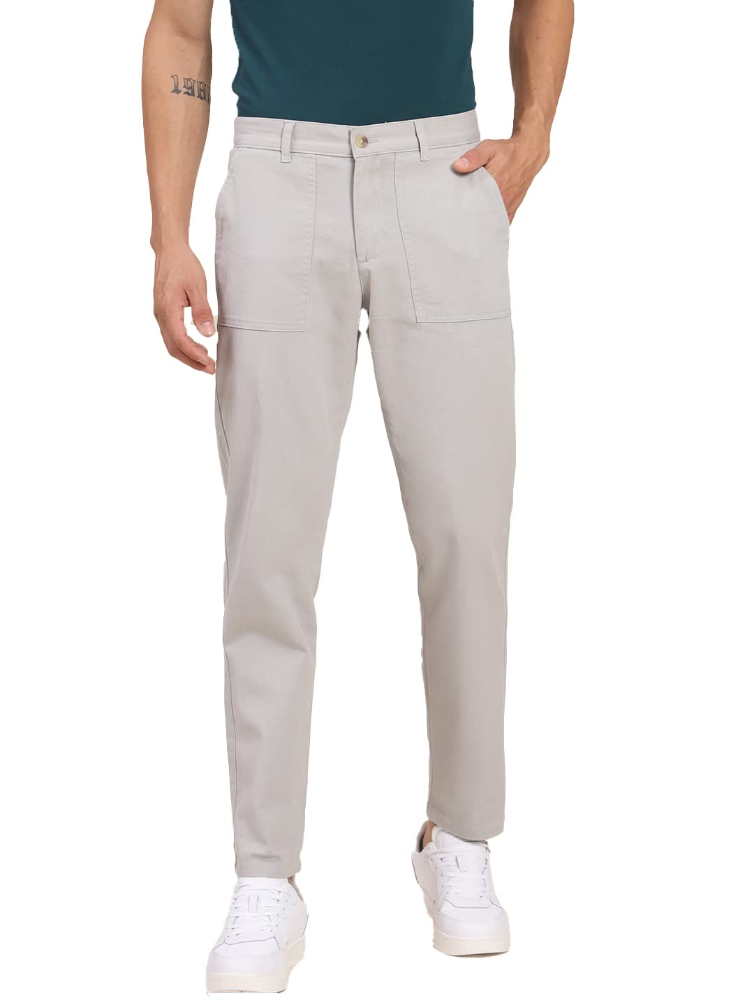 Dennis Lingo Light Grey Slim Fit Chino for Men