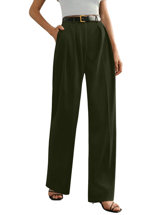 Greciilooks High Waist Cotton Trousers For Women  Flared Parachute Pants With Side Pockets | Casual Travel Cargo Pants Green