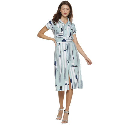 Campus Sutra Women Abstract Print A-Line Dress With Patch Pocket(Suaz_Dresabs01_W_Pln_Gre_Xl) Green
