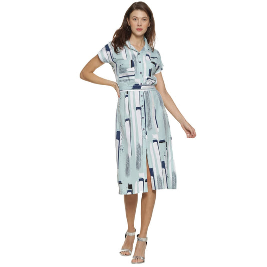 Campus Sutra Women Abstract Print A-Line Dress With Patch Pocket(Suaz_Dresabs01_W_Pln_Gre_Xl) Green