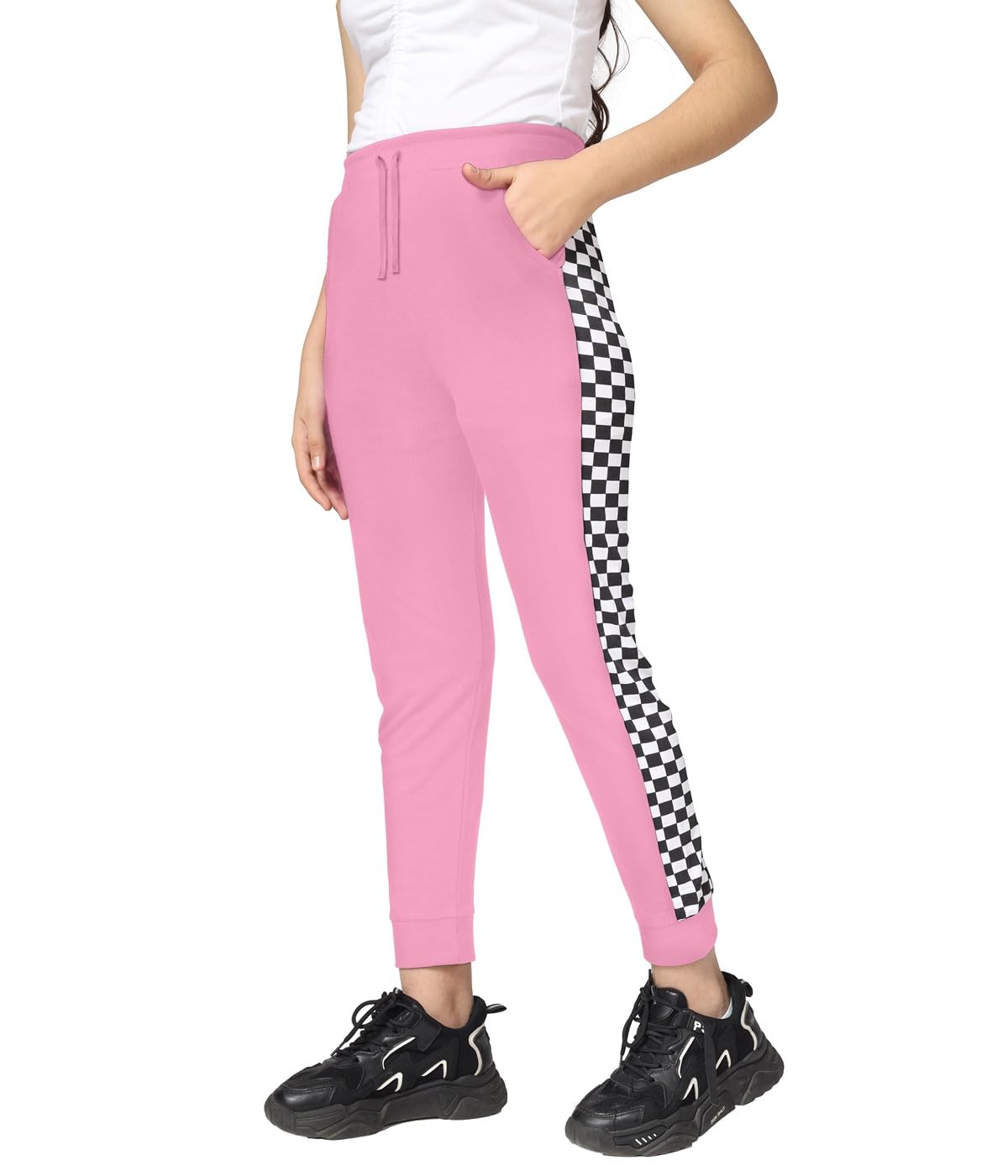 Kyda Kids Girls Cotton Printed Track Pants With Pocket Pink