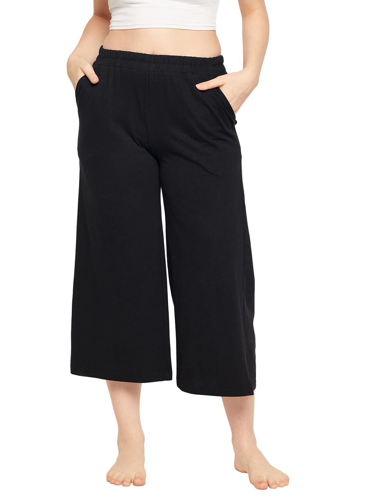 Clovia Womens Cotton Solid Capris (LB0182P13_Black_XS)