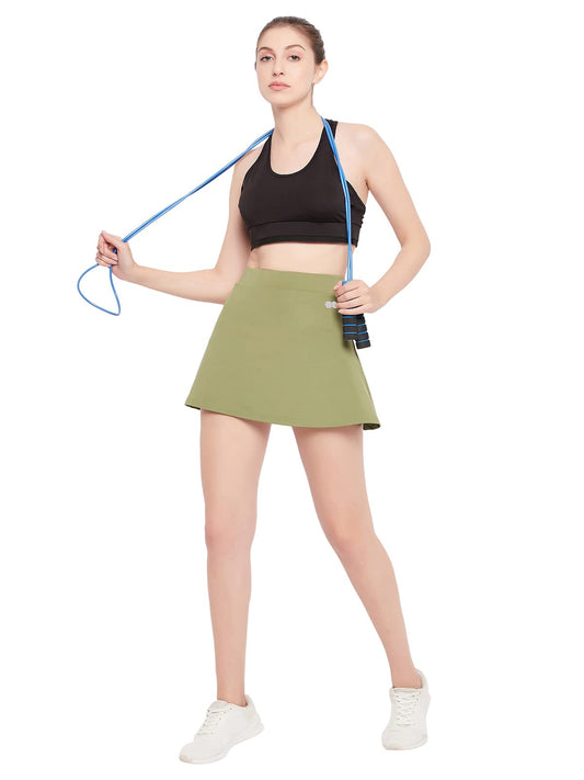 Clovia WomenS High-Rise Active Skirt With Attached Shorts (Ab0118P11_Green_Xl)