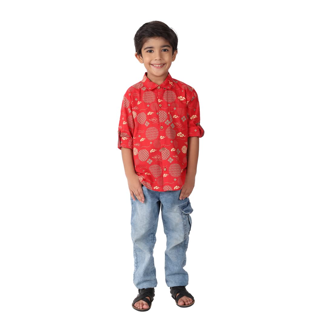Fabindia Kids Cotton Printed Shirt Red_10-12Y