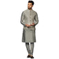 Kisah MenS Silver Kurta Jacket Churidar Set Cotton Blend, Woven Design, Full Sleeves, Straight, Regular Fit, Mandarin Collar Et
