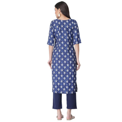 Pinkmint Women'S Color Blukp-E Crepe Straight Kurta And Pant Set (Ukp-2001_Xl) Blue