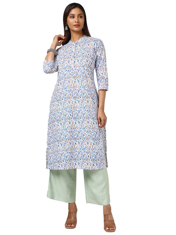 Soch Womens White Cotton Blend Abstract Print Kurta