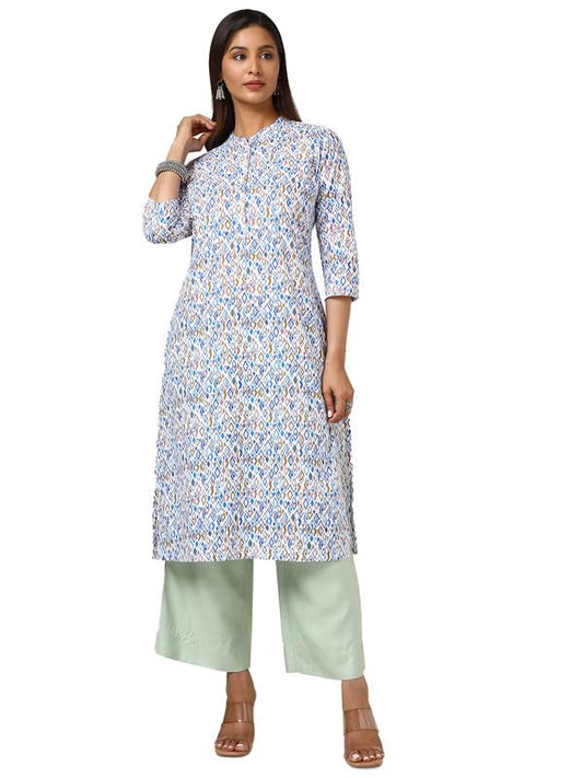 Soch Womens White Cotton Blend Abstract Print Kurta