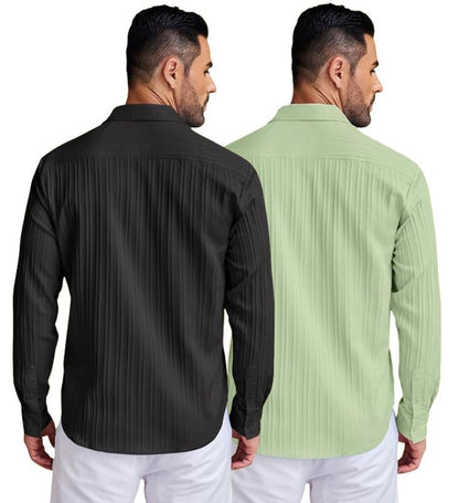 Deelmo Combo Of MenS Casual Button Down Shirts Long Sleeve Linen Shirt Fashion Textured Summer Shirts Pack Of 2