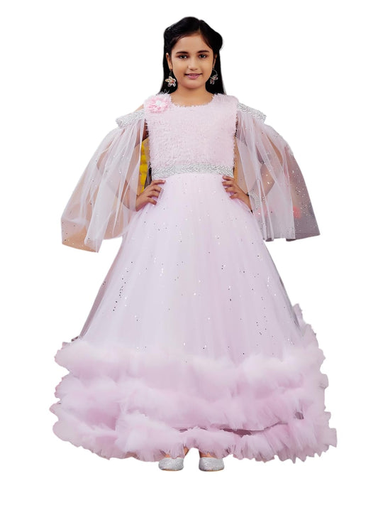Aarika Girls Pink Colour Emballished Net Gown (4-11 Years)