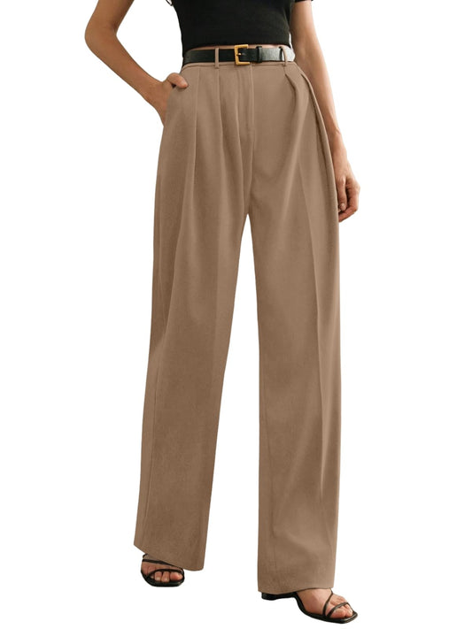 Greciilooks High Waist Cotton Trousers For Women  Flared Parachute Pants With Side Pockets | Casual Travel Cargo Pants Khakhi