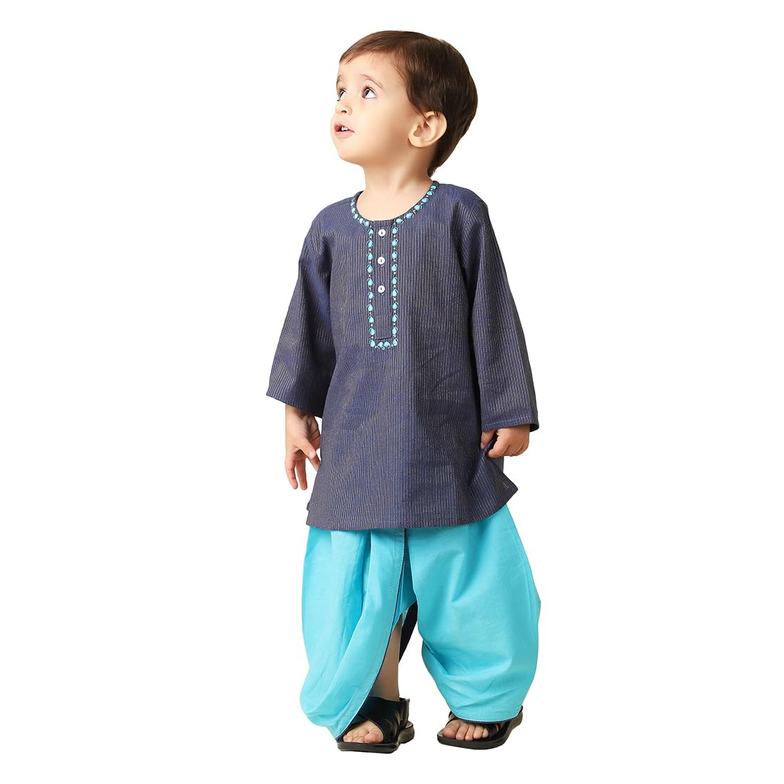 Fabindia Baby Boy's Cotton Blend Embroidered Regular Dhoti Set (1030927NAVY_Navy Blue