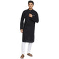 Fabindia Men Trim Chinese Collar Cotton Long Kurta Contrast_L Black