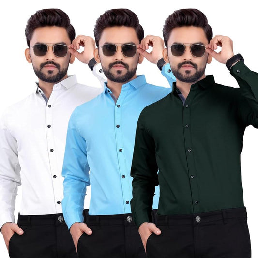 Pinkmint Shirt For Men Ll Cotton Blend Combo Shirt Ll Spread Collar Men;S Shirt Ll Formal Shirt (Pack Of 3)